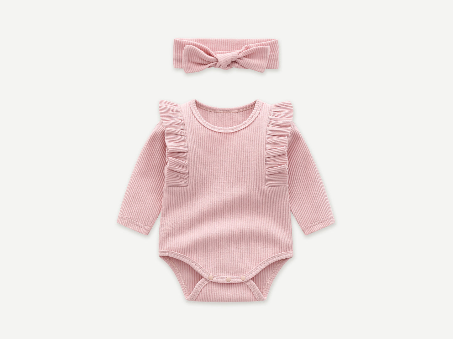 TWO-PIECE BODYSUIT & HEADWRAP SET / BABY PINK / BONELESS / COTTON RIB