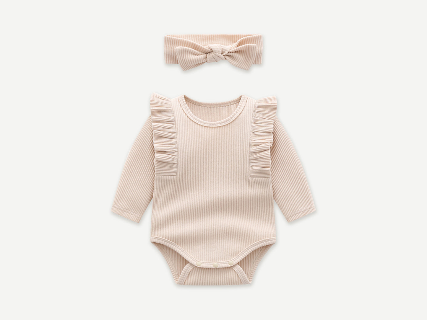 TWO-PIECE BODYSUIT & HEADWRAP SET / BEIGE / BONELESS / COTTON RIB