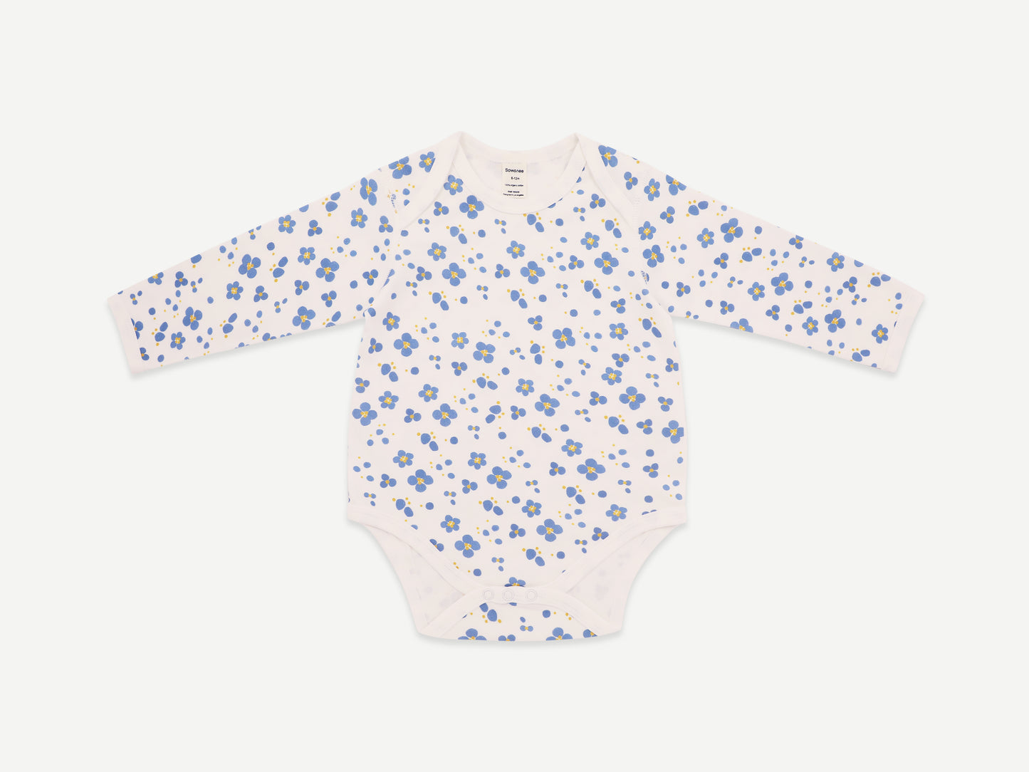 LONG SLEEVE  BODYSUIT / BLUE FLORAL / BONELESS / ORGANIC COTTON