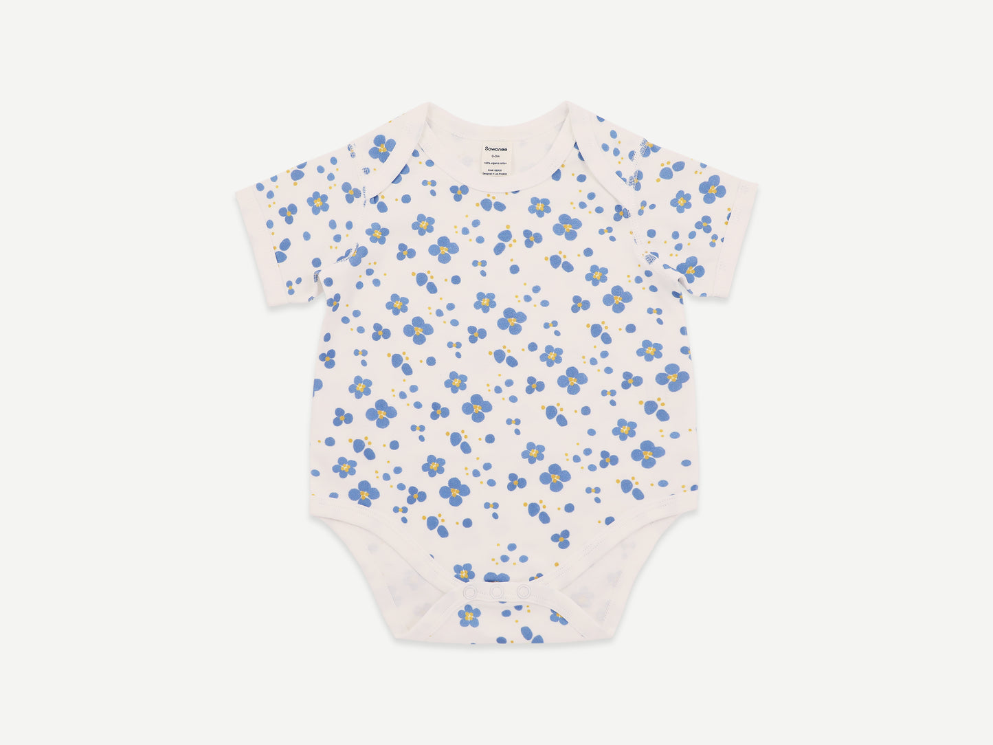 SHORT SLEEVE  BODYSUIT / BLUE FLORAL / BONELESS / ORGANIC COTTON